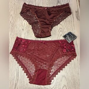 Lace Trim Women's Panties - Burgundy